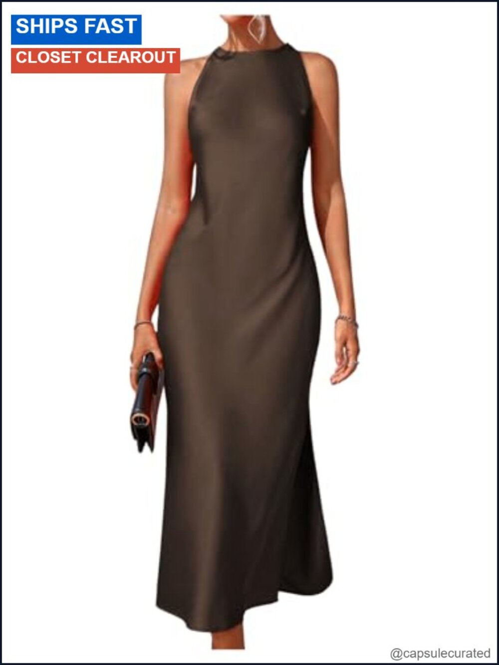 Elegant Sleeveless Maxi Slit Dress Crew Neck Button Back Casual